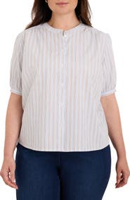 NIC+ZOE Eton Striped Band Collar Shirt