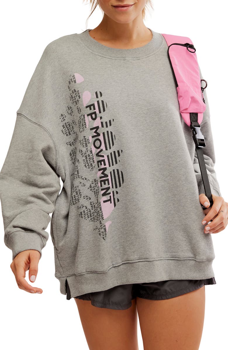 Free People FP Movement All Star Oversize Graphic Sweatshirt, Main, color, Heather Grey/White