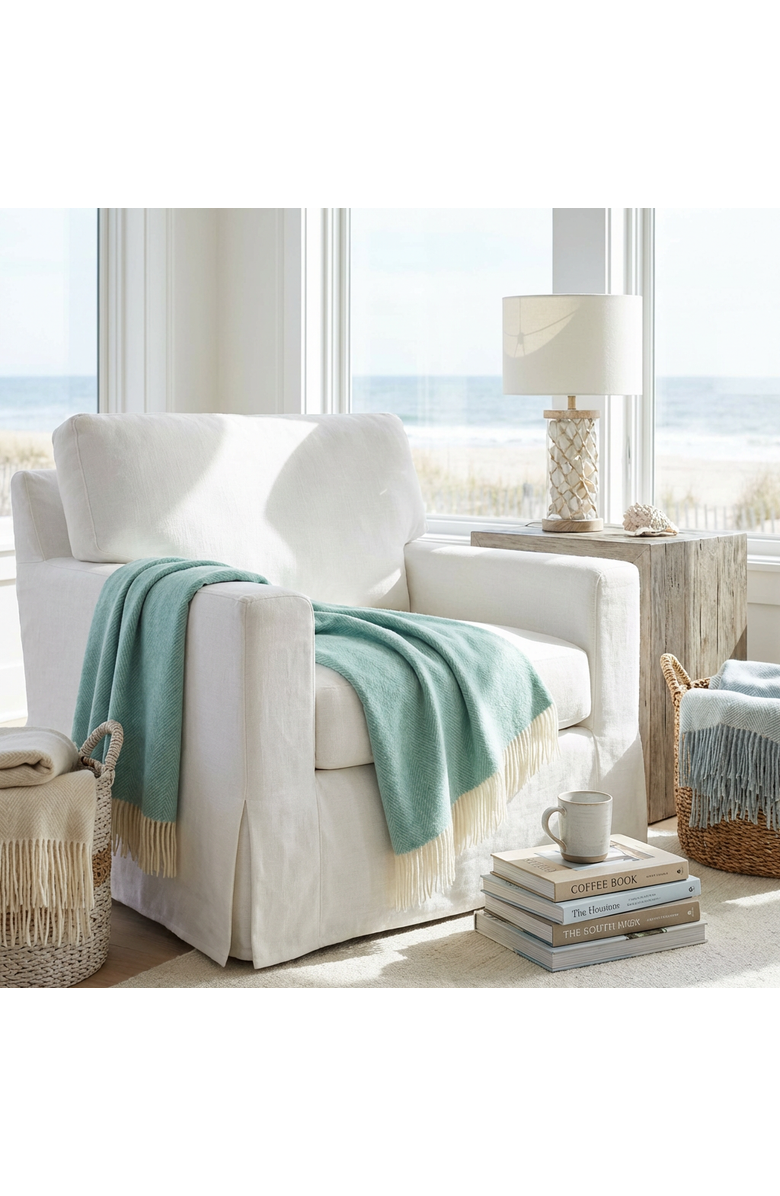 Prince of Scots Southampton Home Merino Wool Herringbone Throw, Alternate, color, Green