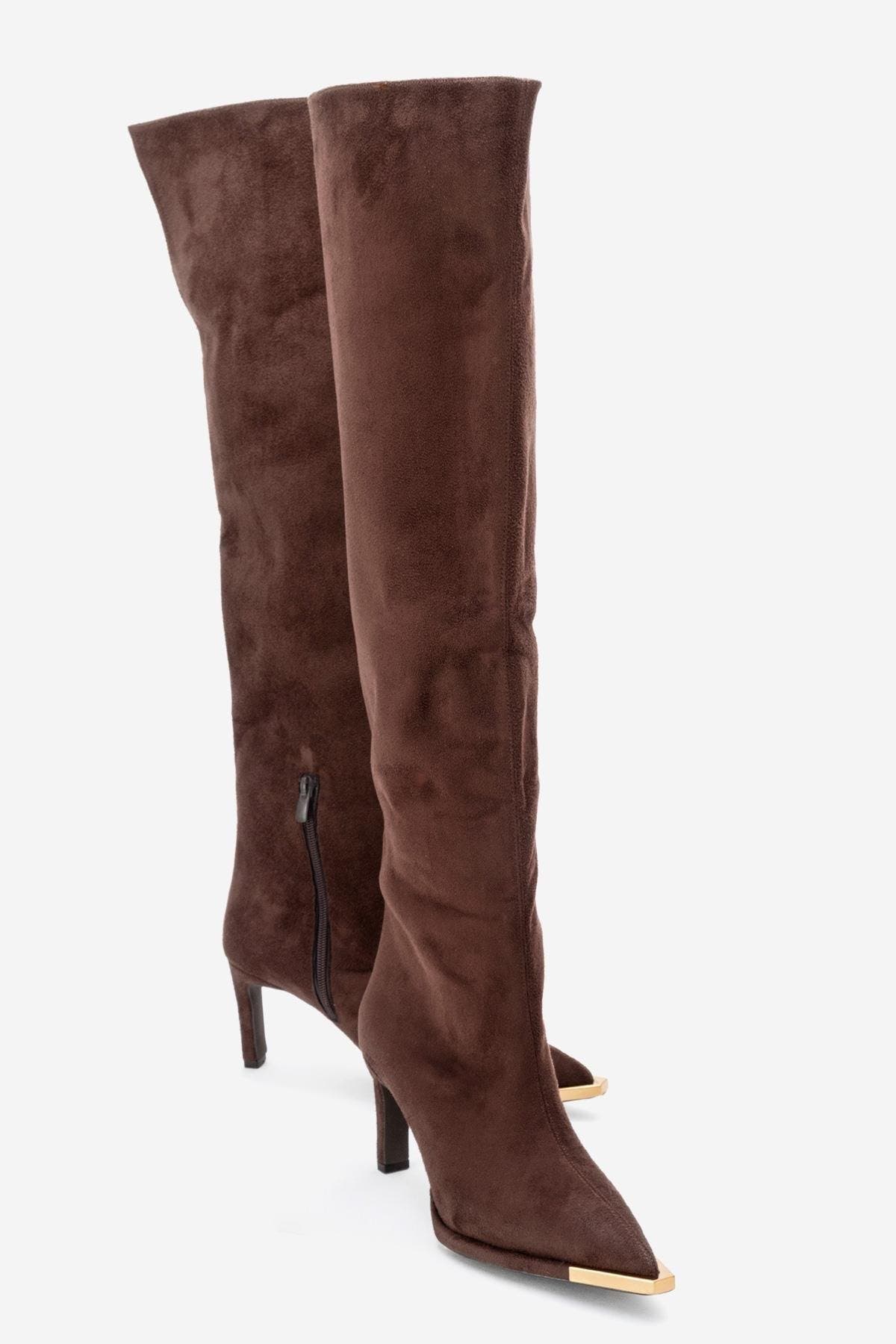 Prologue Shoes Vody Over The Knee Zip Stiletto Boot, Alternate, color, Brown Suede Faux Leather