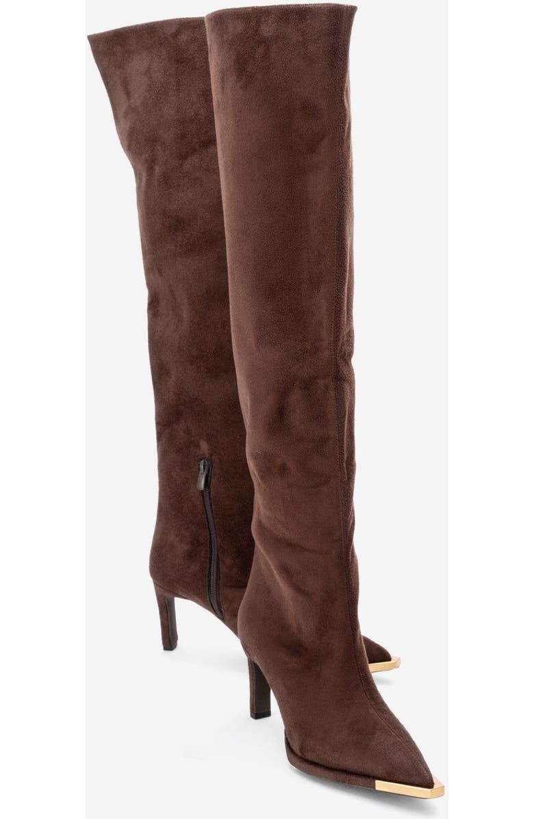 Prologue Shoes Vody Over The Knee Zip Stiletto Boot, Alternate, color, Brown Suede Faux Leather