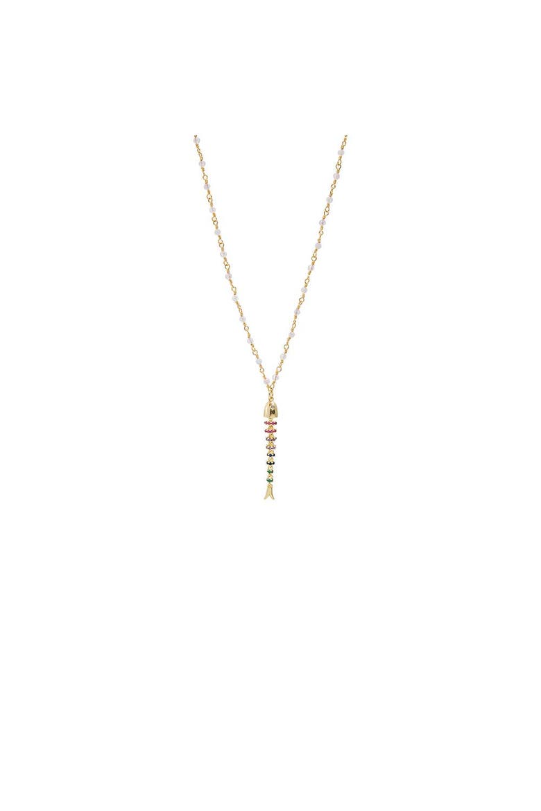 Multicolor Fishbone With Transparent Beaded Pendant Necklace, Main, color, White