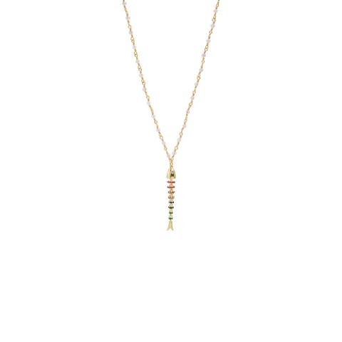 Multicolor Fishbone With Transparent Beaded Pendant Necklace
