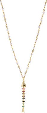 BY ADINA EDEN Multicolor Fishbone With Transparent Beaded Pendant Necklace