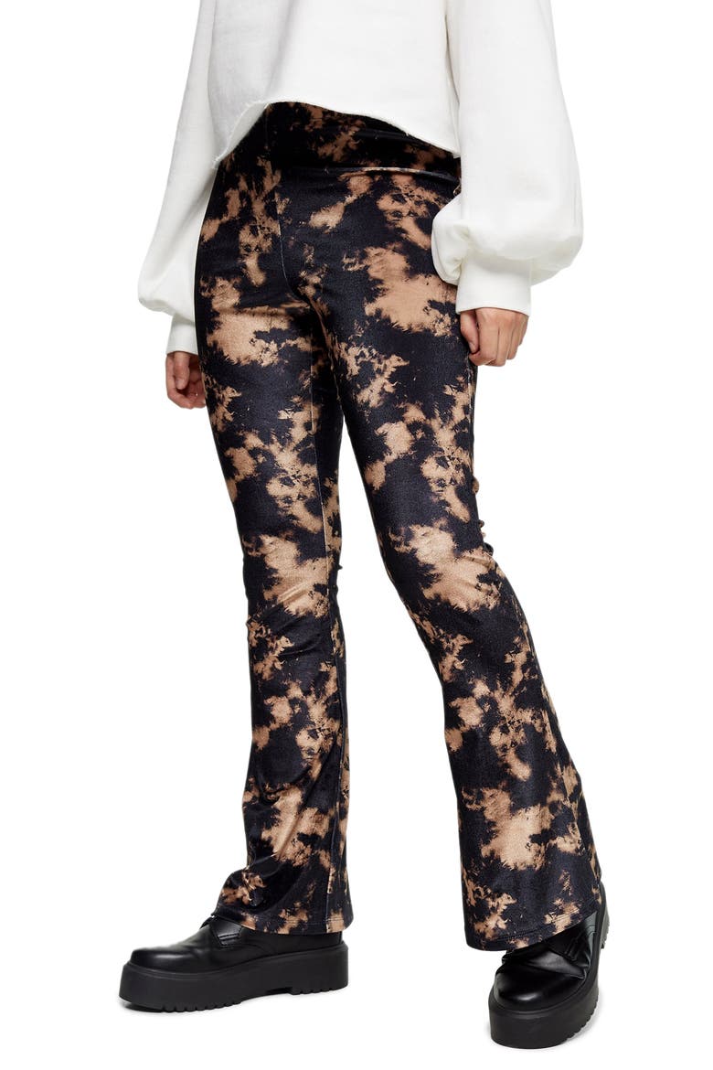 Tie Dye Velvet Flare Trousers, Main, color, BLACK MULTI