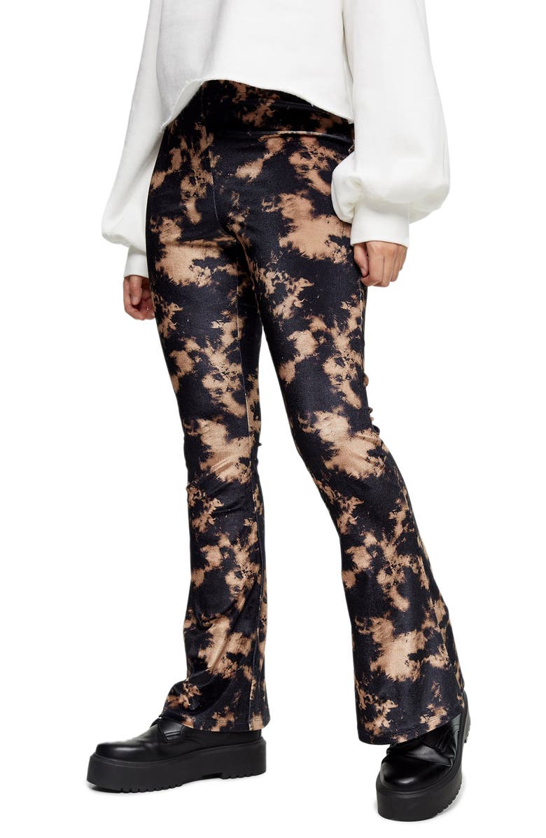 Topshop Tie Dye Velvet Flare Trousers, Main, color,