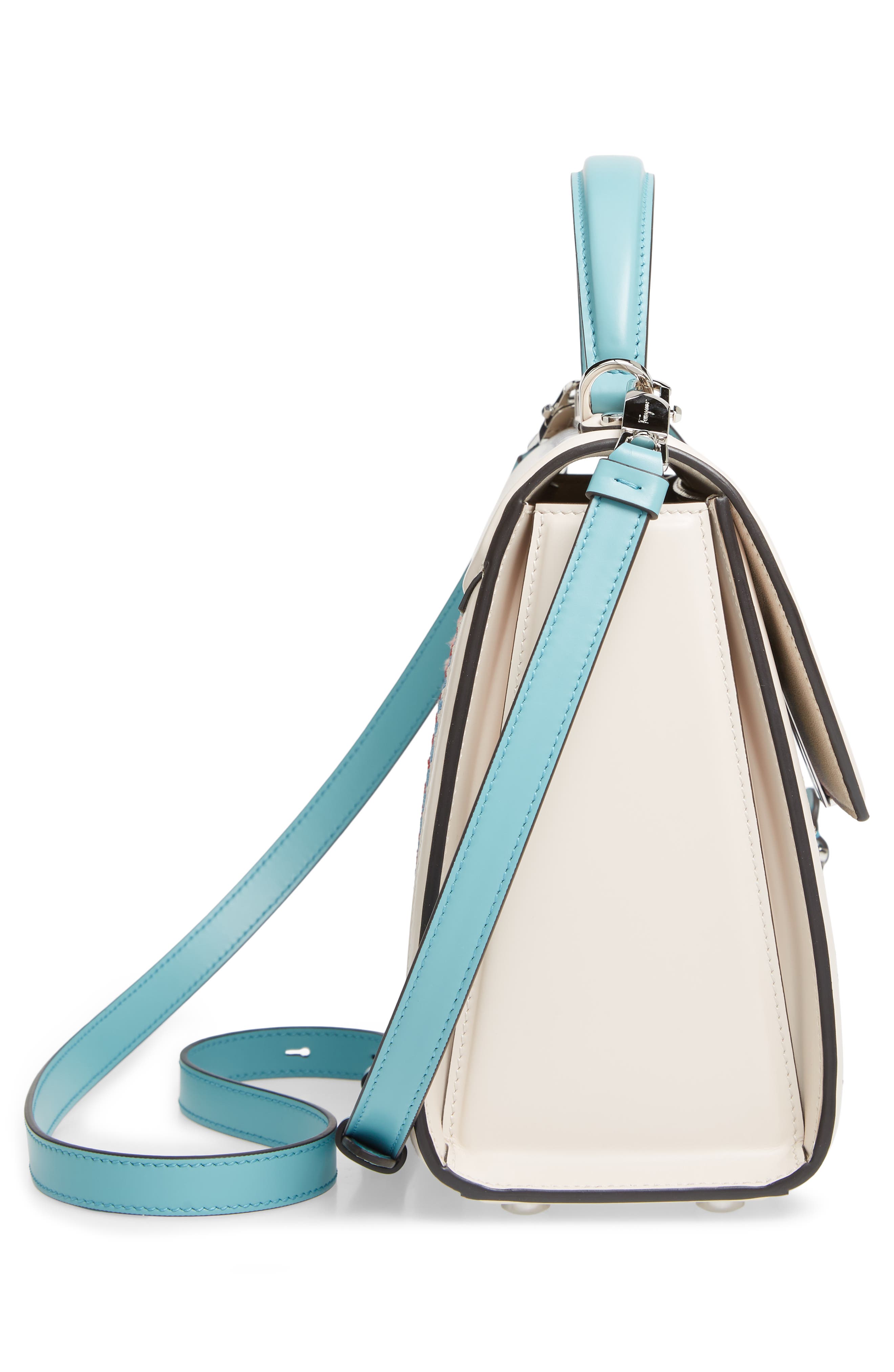 FERRAGAMO Salvatore Ferragamo Medium Boxyz Leather & Knit Satchel, Alternate, color, 