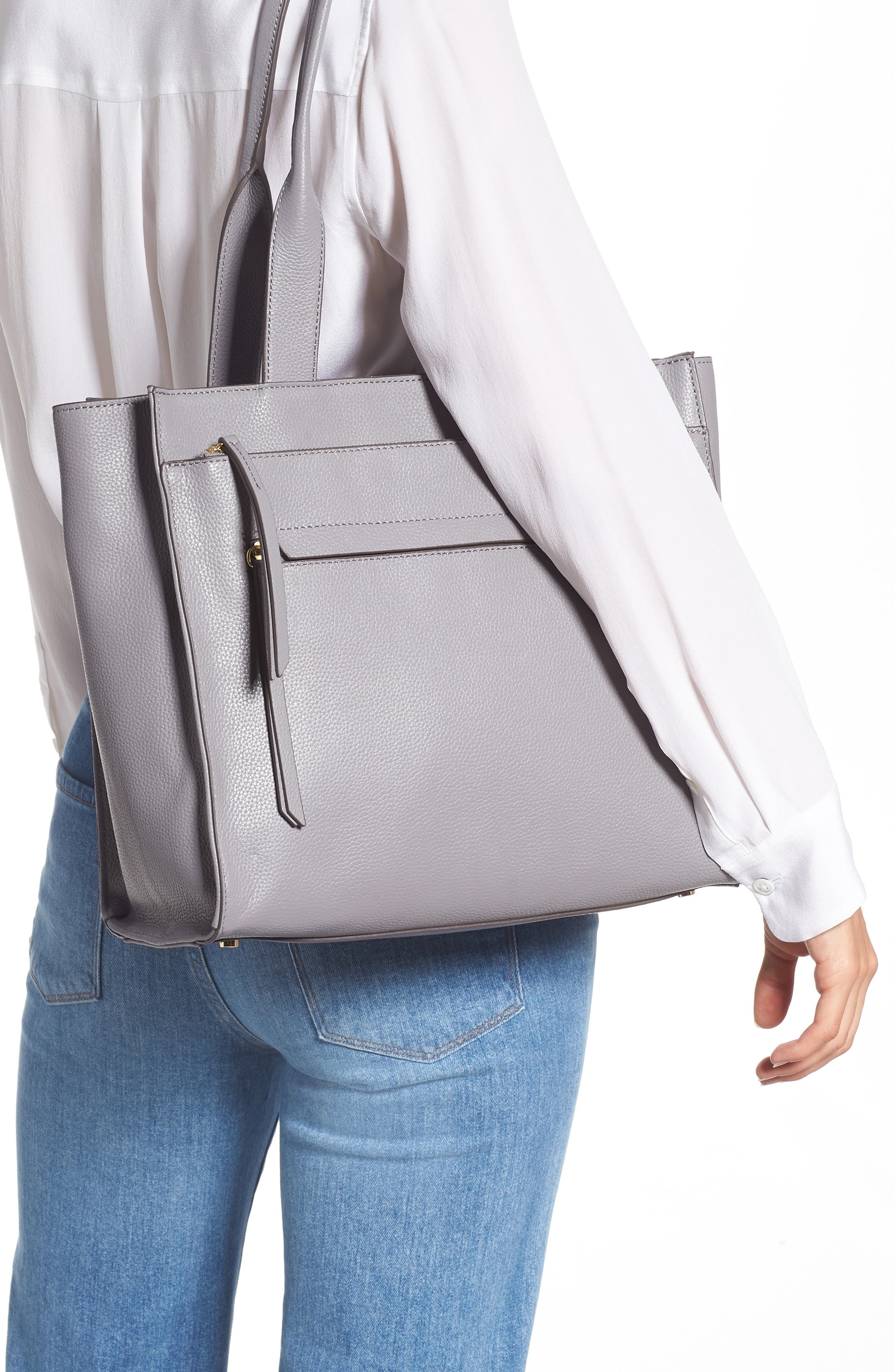 Finn Pebbled Leather Tote, Alternate, color, GREY FILIGREE