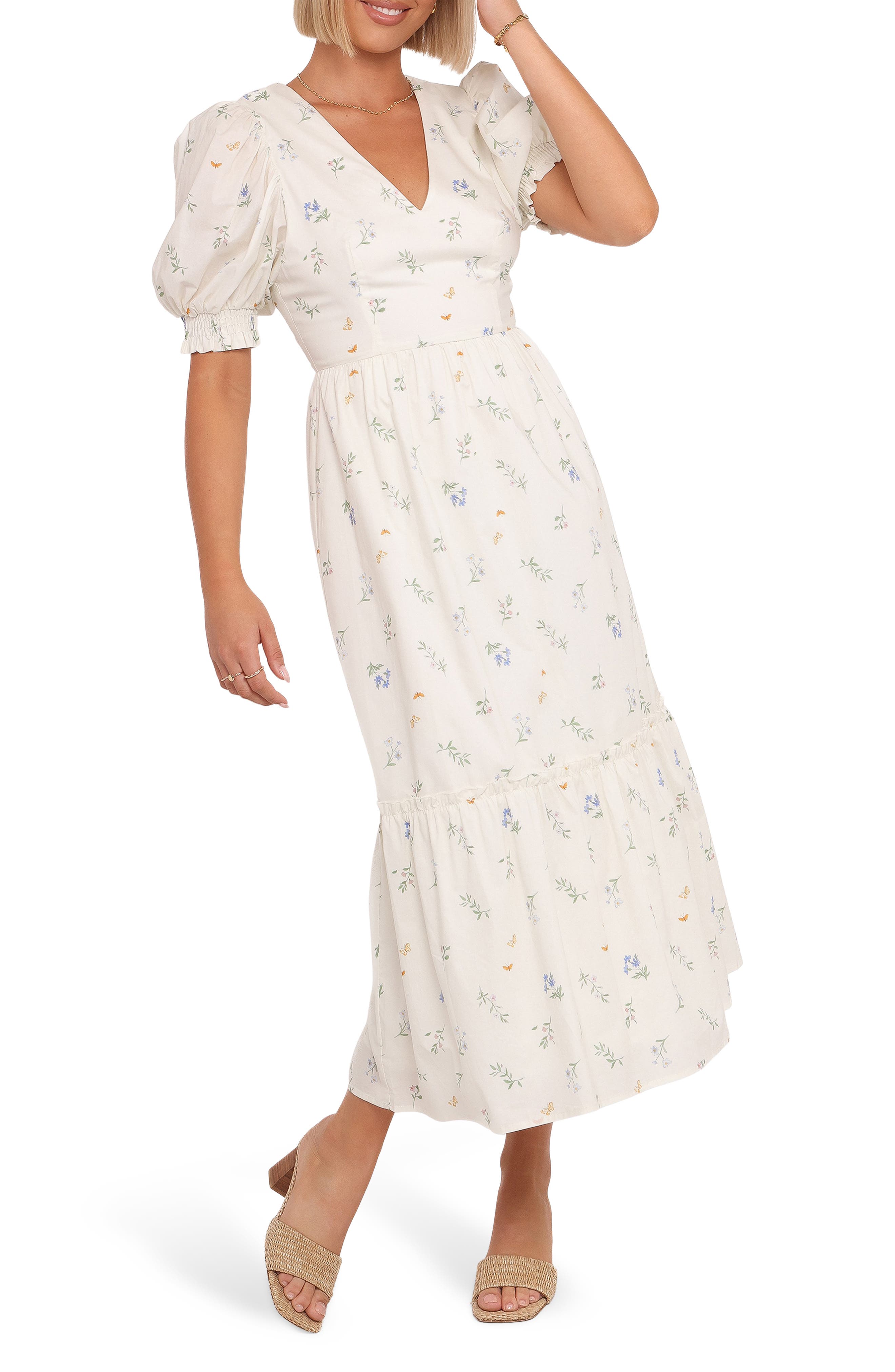 Petal & Pup Steele Puff Sleeve Cotton Midi Dress