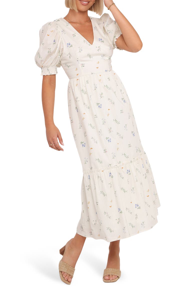 Steele Puff Sleeve Cotton Midi Dress, Main, color, FLORAL