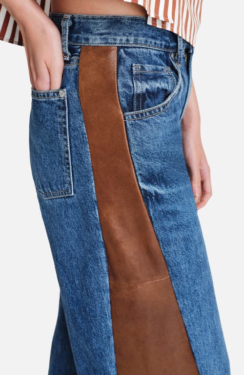 Twp Ramblin Man Faux Leather Detail Wide Leg Jeans In Blue