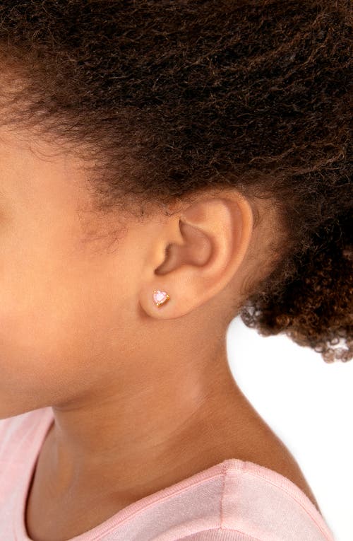 Tiny Blessings 14k Gold Pink Dazzling Heart Studs Screw Back Earrings In Pink
