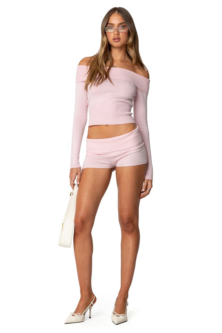 Jamie Foldover Off the Shoulder Crop Sweater, Alternate, color, LIGHT-PINK