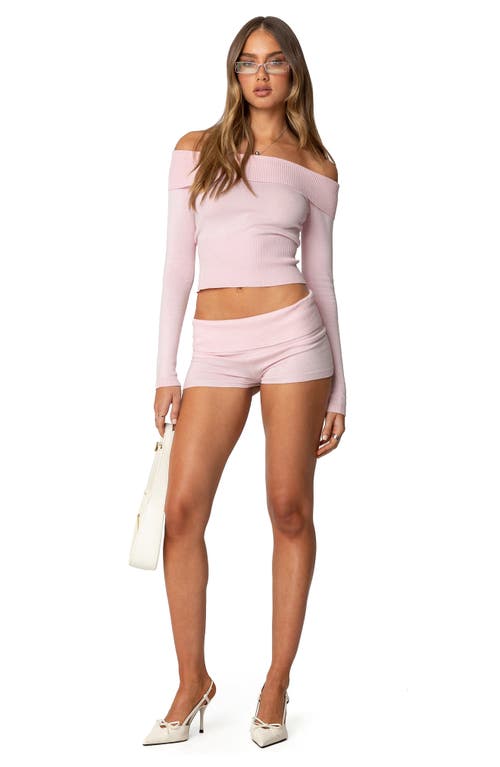 EDIKTED EDIKTED JAMIE FOLDOVER OFF THE SHOULDER CROP SWEATER 