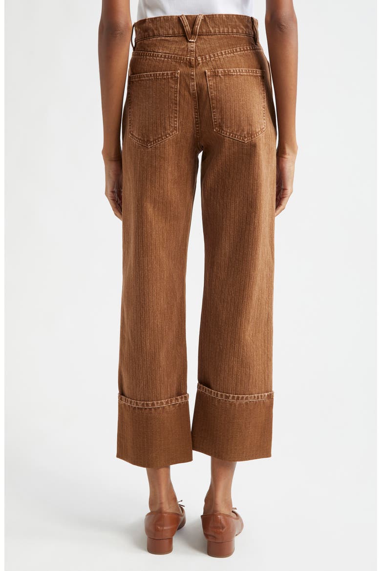 Dylan Cuffed Herringbone High Waist Relaxed Straight Leg Pants, Alternate, color, DEEP OCHRE