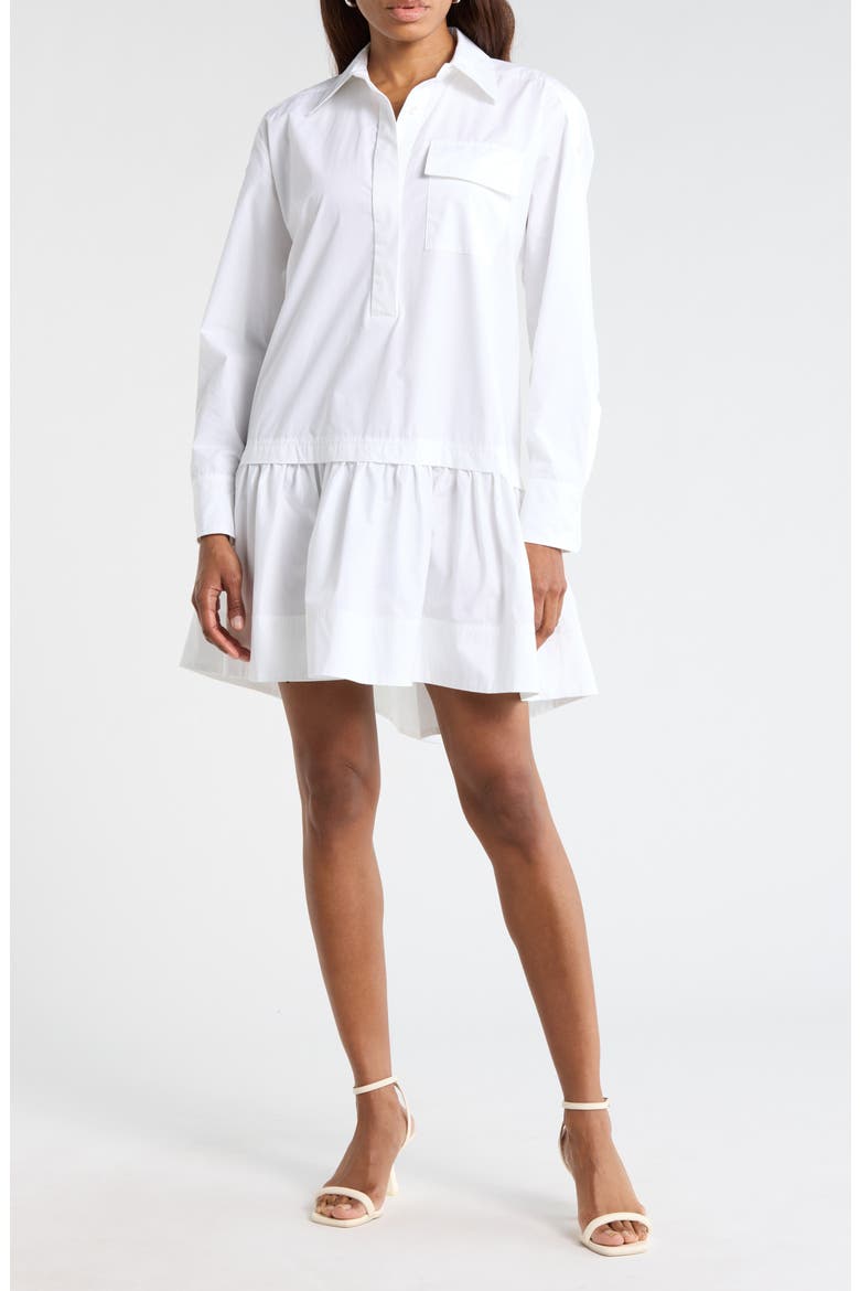 Brooke Long Sleeve Ruffle Cotton Shirtdress, Main, color, WHITE