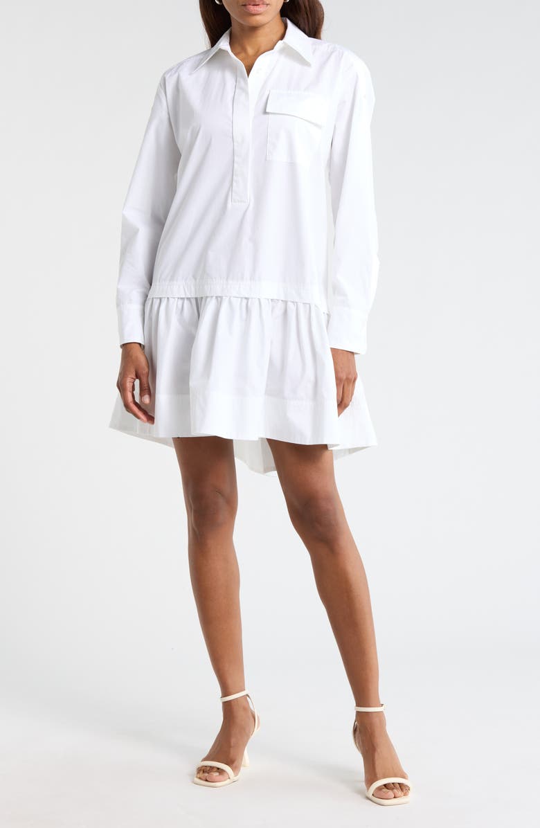 A.L.C. Brooke Long Sleeve Ruffle Cotton Shirtdress, Main, color, White