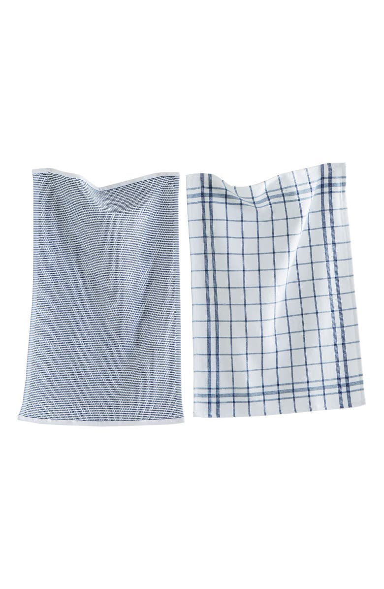 tag Classic Navy Cotton Dishtowel Set of 2 Checked Solid, Main, color, Blue