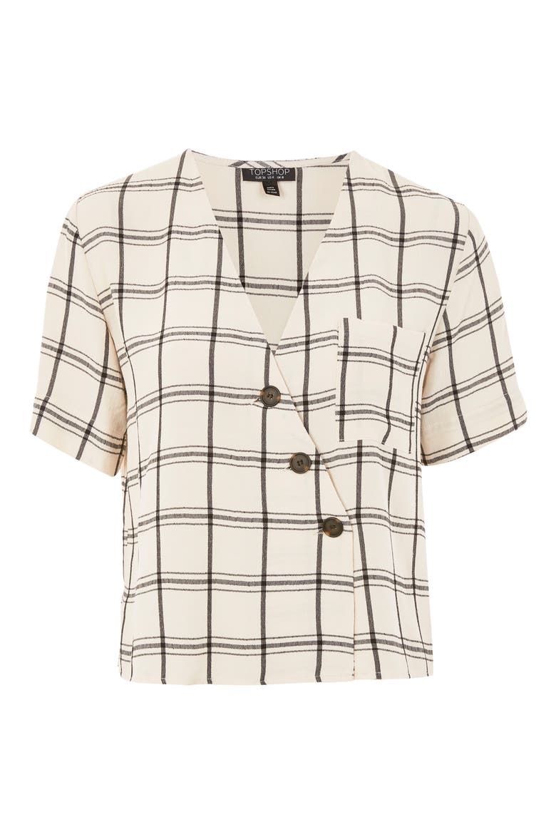 Ashley Check Asymmetrical Top, Alternate, color, IVORY MULTI