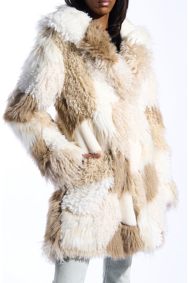 Taher Hooded Faux Fur Coat, Main, color, CREAM MULTI