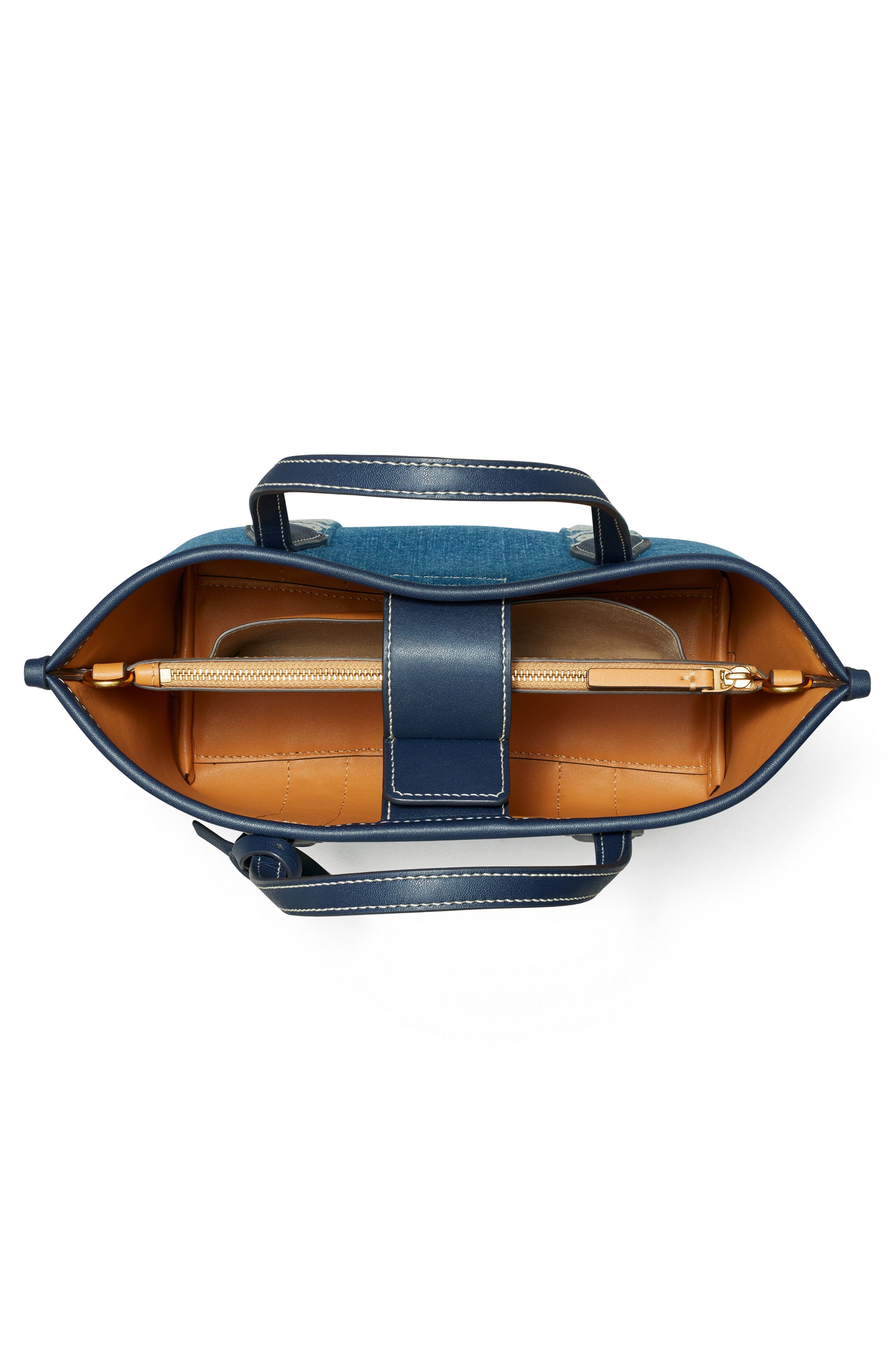 Tory Burch Perry Triple Compartment Denim Tote, Alternate, color, 