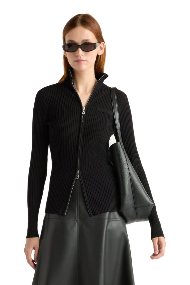 Kaine Ribbed Two Way Zip Sweater, Alternate, color, Black