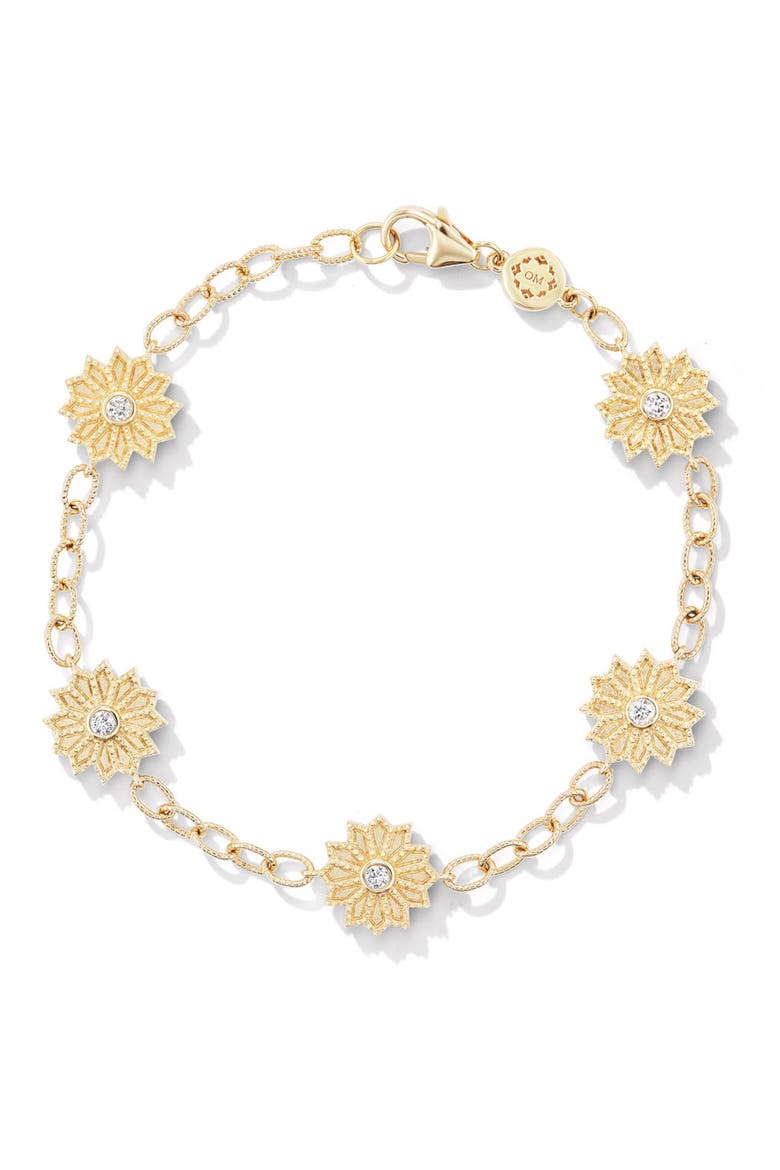 Sacred Flower Reversible Diamond & Emerald Station Bracelet, Main, color, GOLD