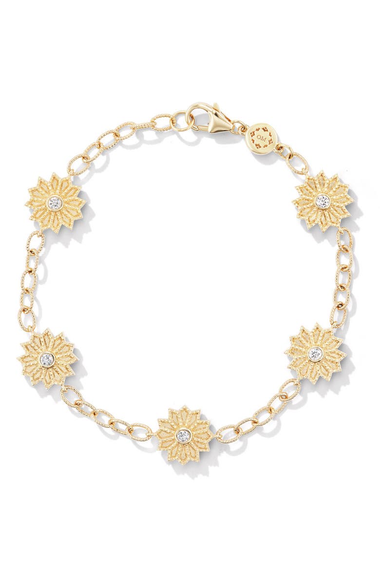 Orly Marcel Sacred Flower Reversible Diamond & Emerald Station Bracelet, Main, color, Gold