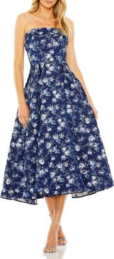 Mac Duggal Floral Strapless Brocade Midi Dress