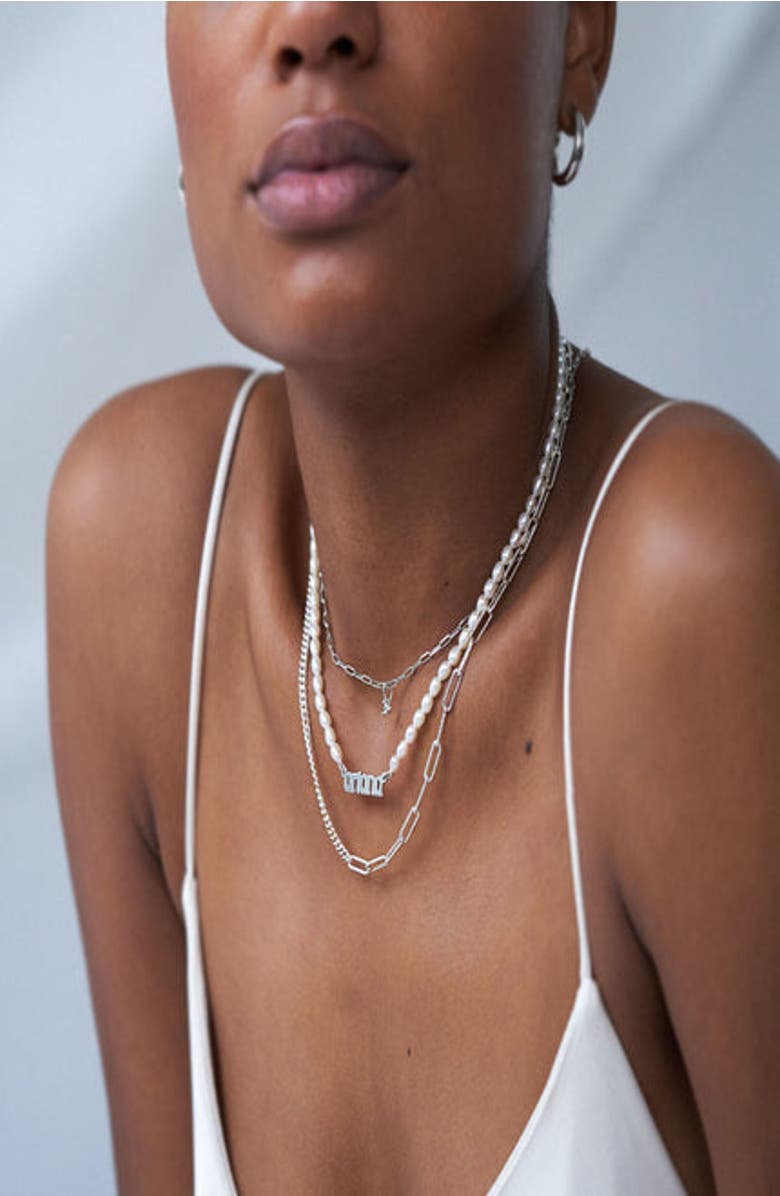 Oak & Luna Half Gourmette & Half Link Chain Necklace, Alternate, color, Sterling Silver