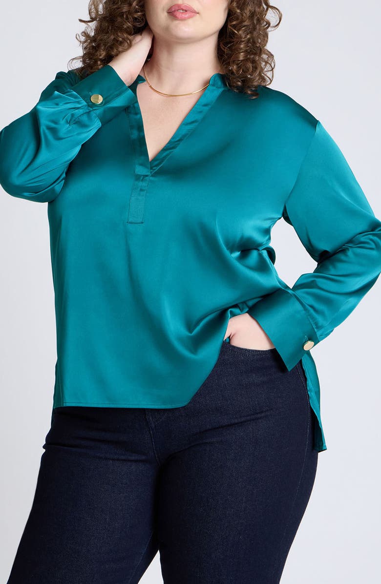 ELOQUII Satin Notch Collar Top, Main, color, 