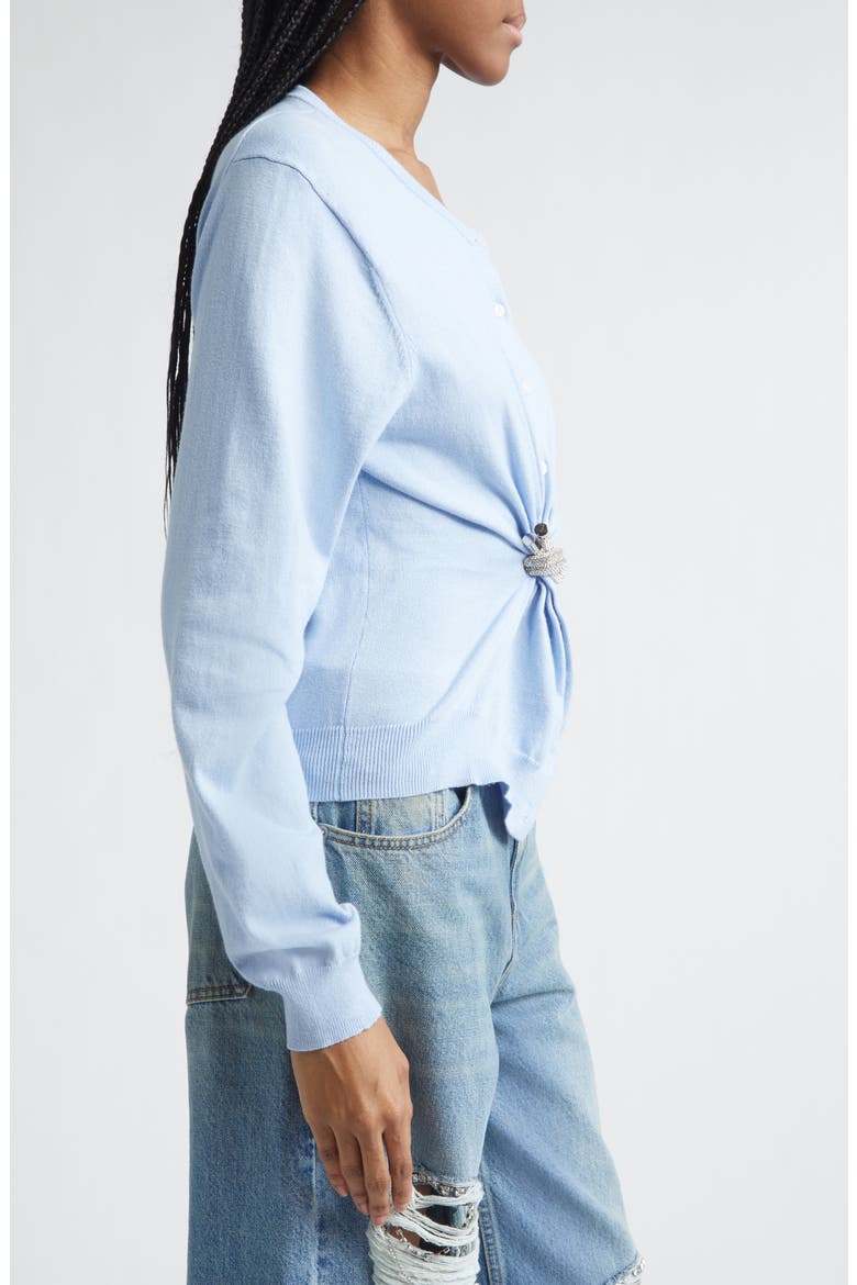 Crystal Knot Cotton & Cashmere Cardigan, Alternate, color, POWDER BLUE