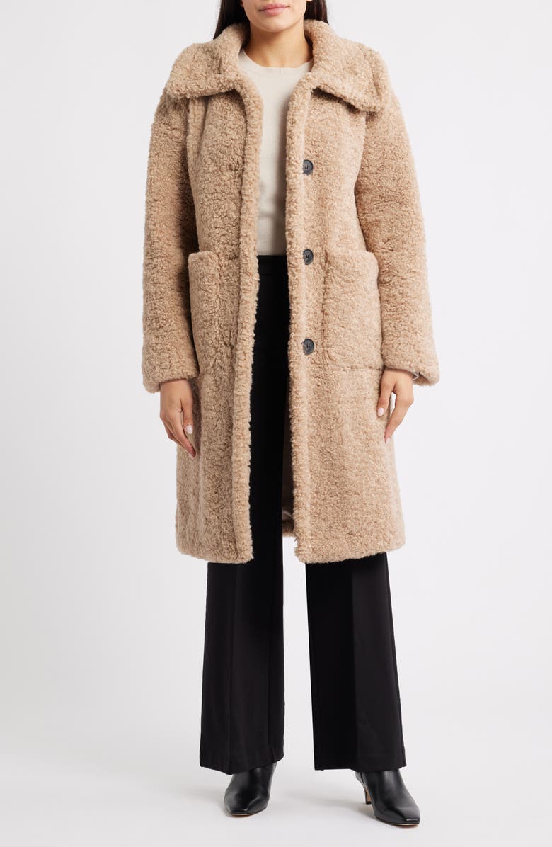 BCBG Long Teddy Coat, Main, color, Oatmeal