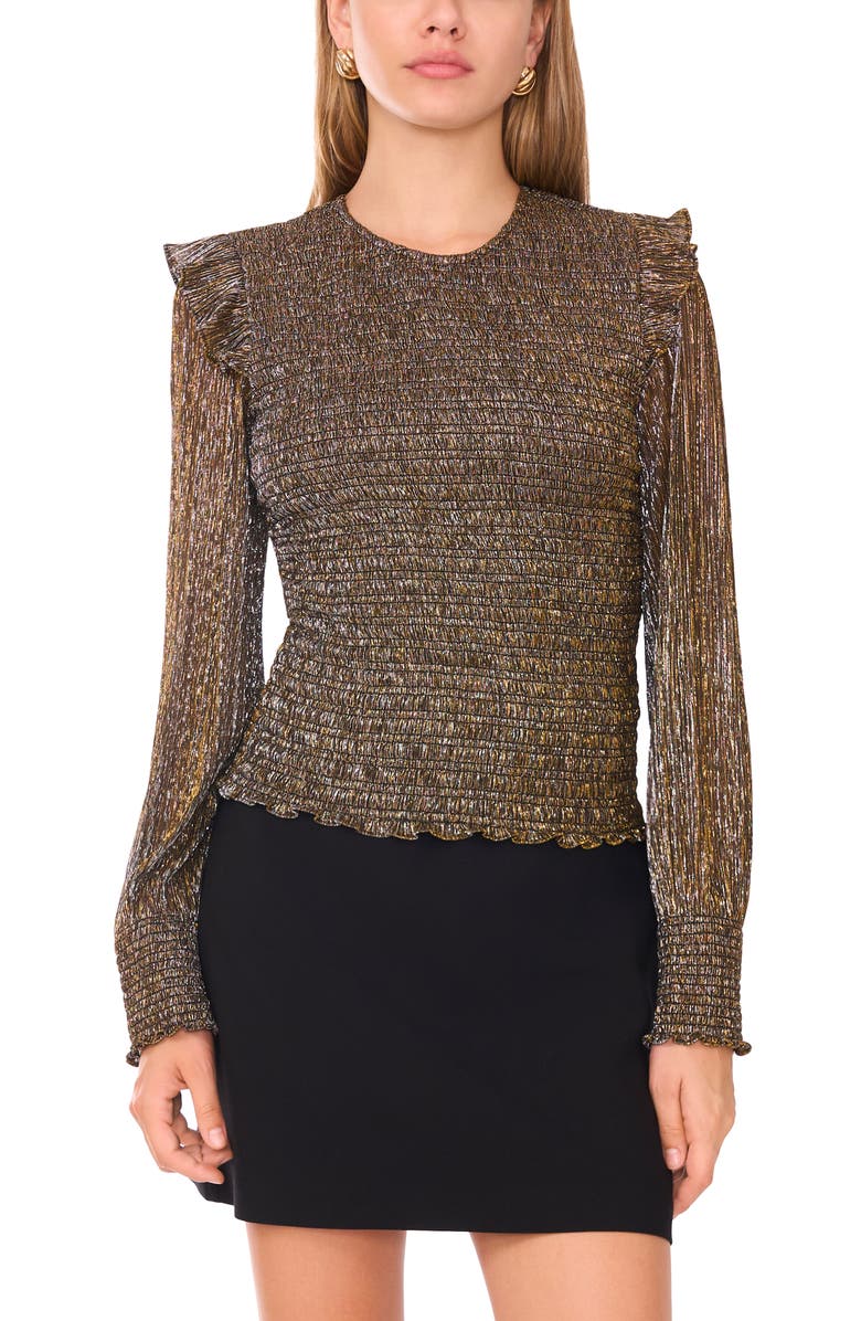 1.STATE Sheer Shoulder Long Sleeve Blouse, Main, color, Rich Black