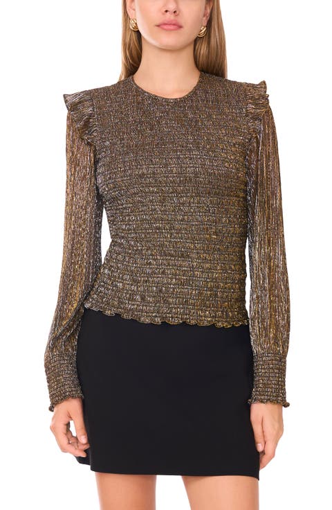 Sheer Shoulder Long Sleeve Blouse