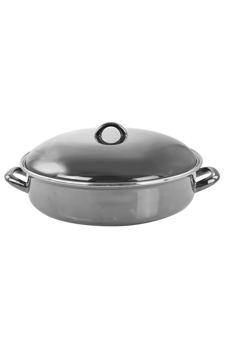 Gibson Home 5 Quart Gray Enamel on Steel Braiser Pan with Lid, Main, color, Black