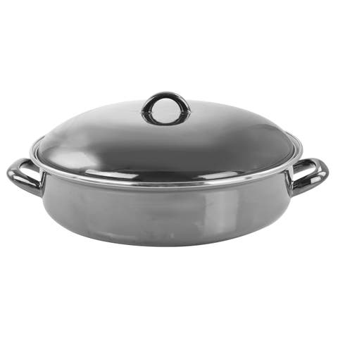 5 Quart Gray Enamel on Steel Braiser Pan with Lid