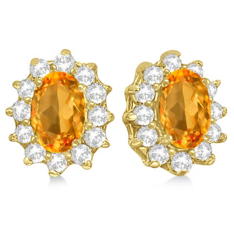 Oval Citrine & Diamond Accented Earrings 14k