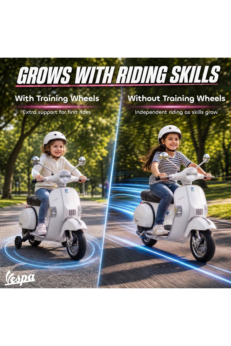 Electric Motorcycle with Training Wheels, Alternate, color, White