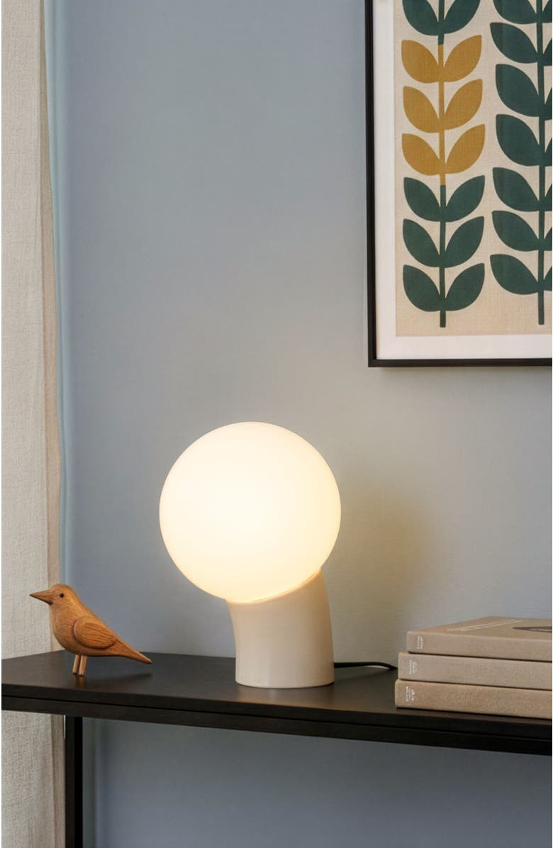 Brightech Vino 8" Curved LED Table Lamp with Globe Forsted Glass Shade and Phone Charging USB-C Port, Alternate, color, Cream