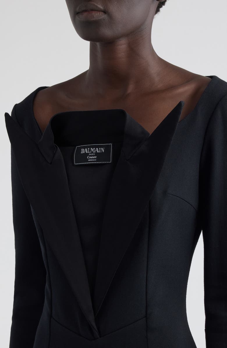 Balmain Double Collar Long Sleeve Wool Dress, Alternate, color, 