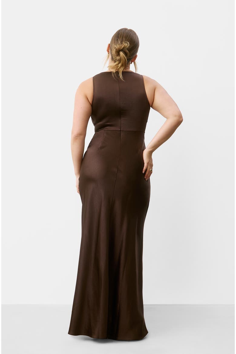 Cowl Front Satin Bridesmaid Dress, Alternate, color, Chocolate