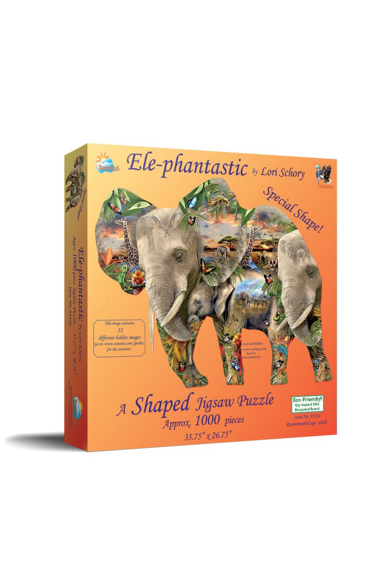 Sunsout Ele-Phantastic 1000 piece Jigsaw Puzzle for Adults Special Shape, Main, color, Multicolor