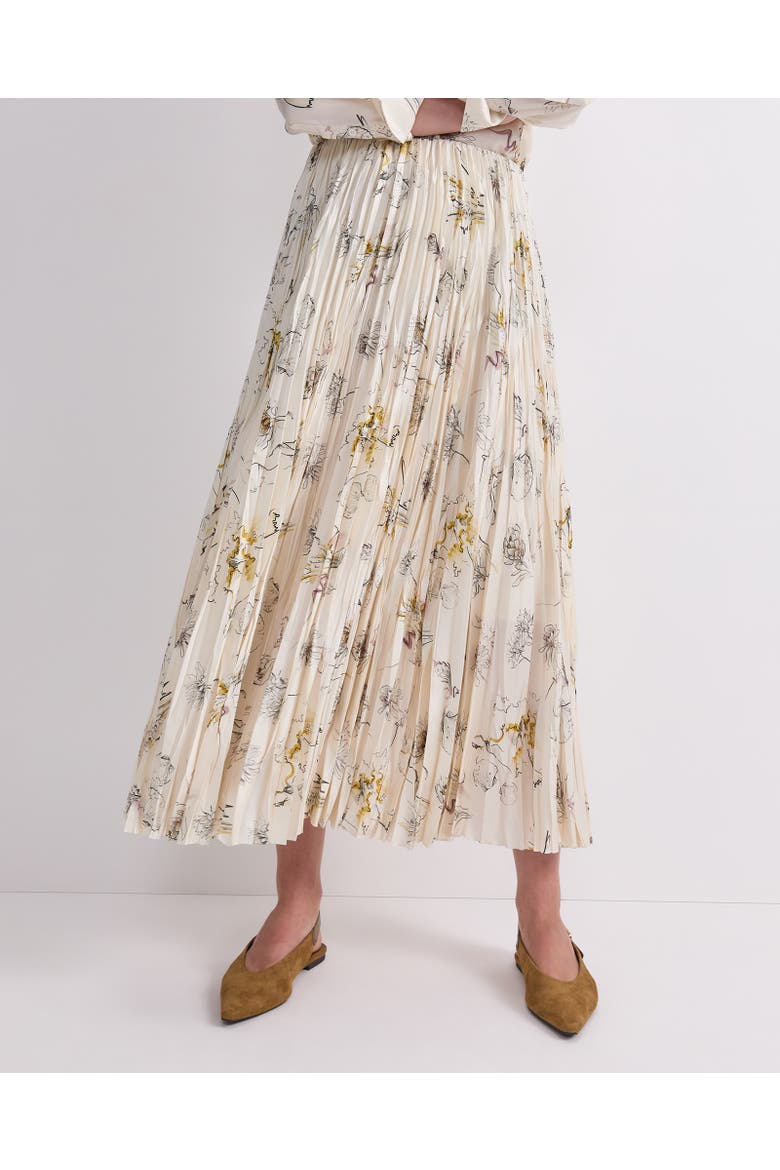Yara Floral Pleated Midi Skirt, Alternate, color, Multi White