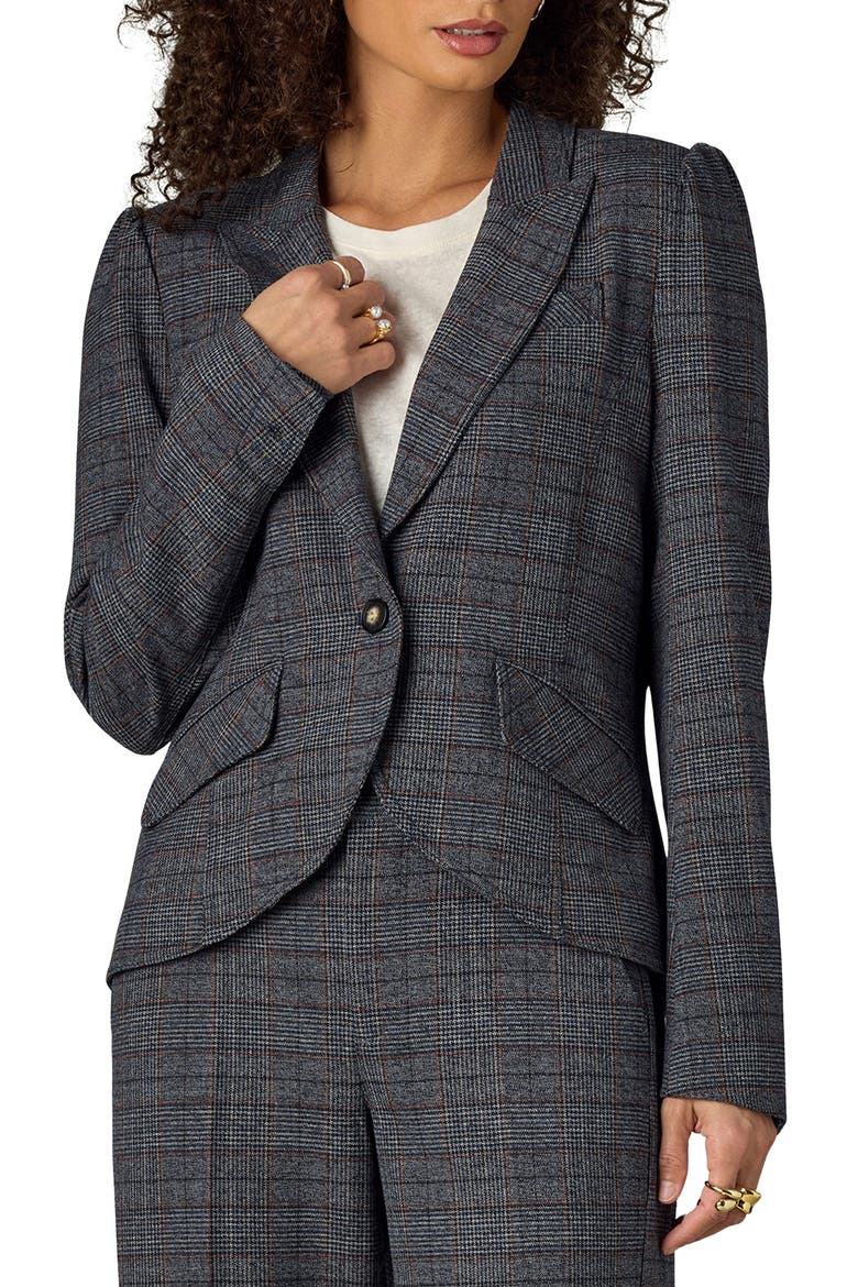 Puff Shoulder Blazer, Main, color, CHARCOAL UMBER MULTI