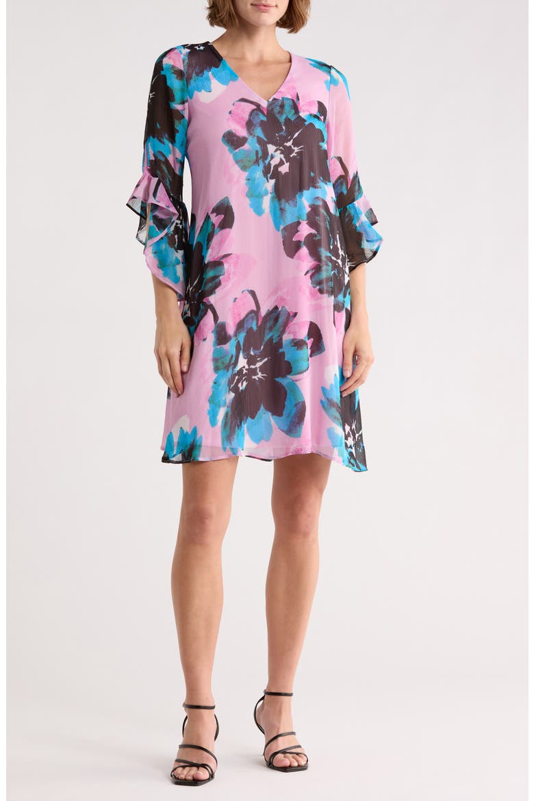 Floral Print Trapeze Dress, Main, color, FROSTED MAUVE MULTI
