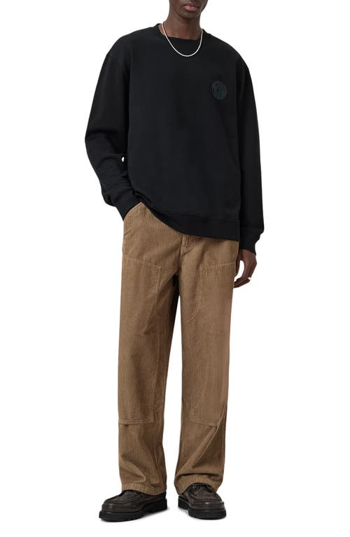 Allsaints Mens Jet Black Waved Crewneck Logo-print Cotton Sweatshirt Xs In Black