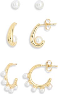 NORDSTROM RACK 3-Pack Demi Fine Faux Pearl Earrings