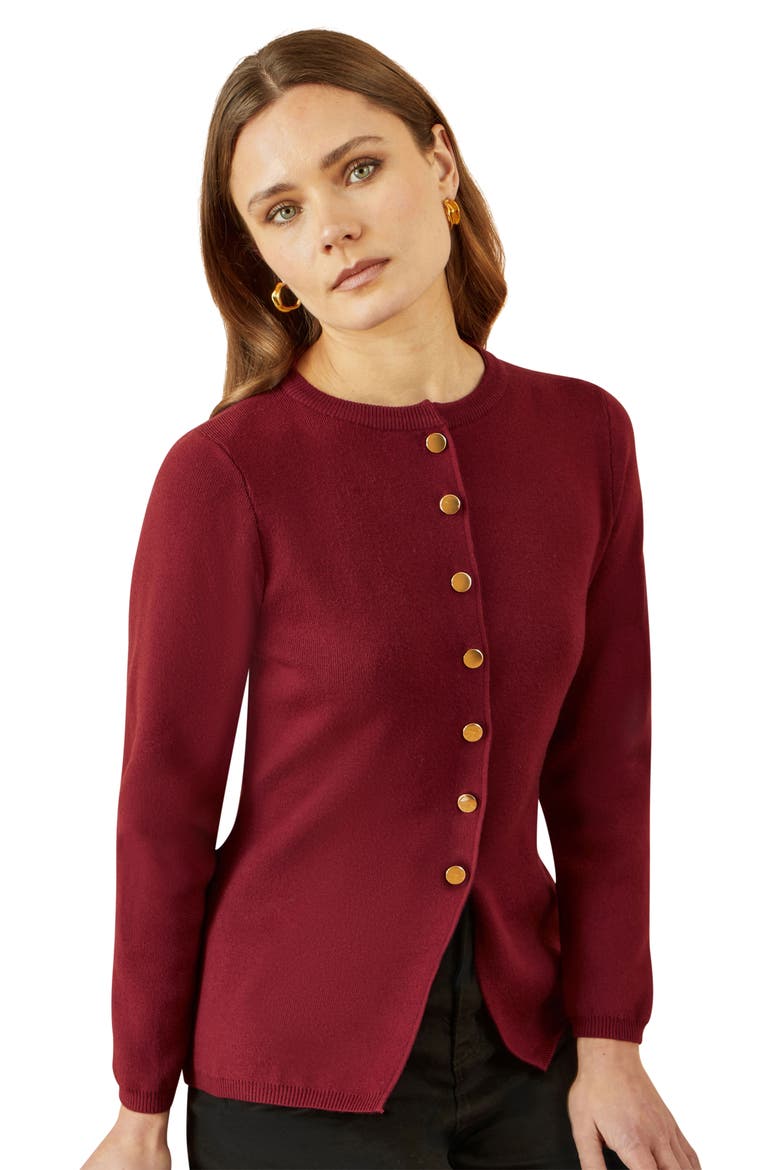 Chic Peplum Button Up Cardigan, Alternate, color, Burgundy