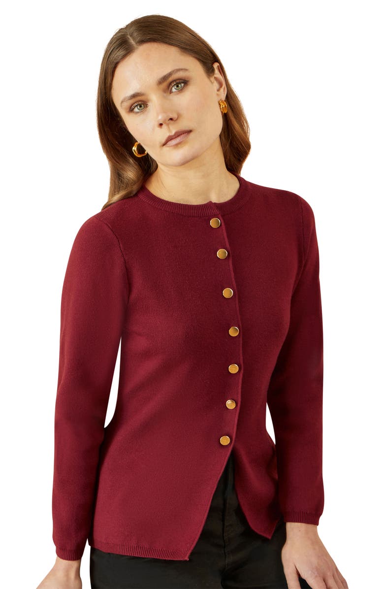 Yumi Chic Peplum Button Up Cardigan, Alternate, color, Burgundy